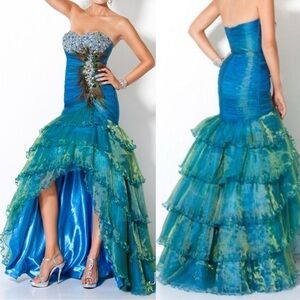 Jovani strapless peacock feather organza gown prom / ball women’s size 8 dress